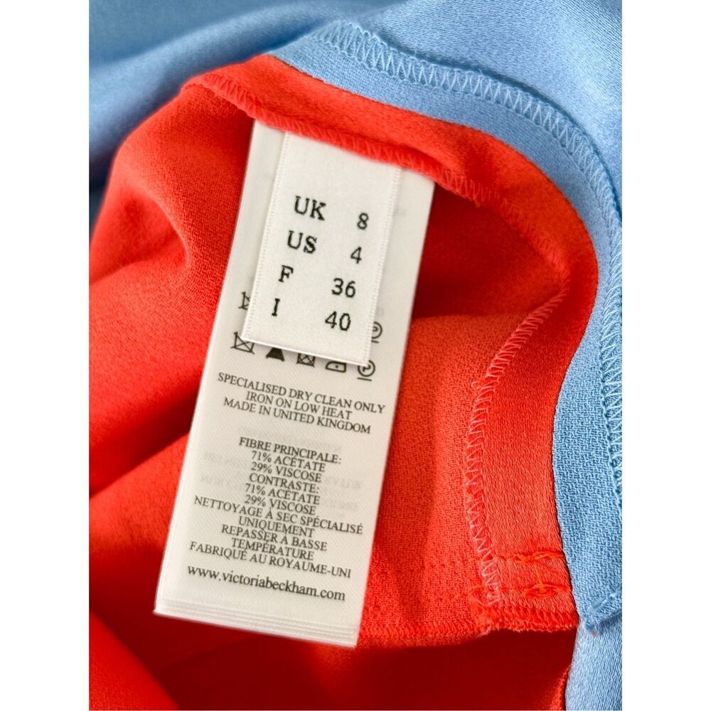 Victoria Beckham Womens Colorblock Circle Draped Dress Blue & Orange Size 4 - Picture 12 of 13